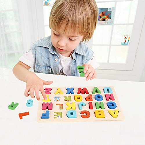 Joqutoys Wooden Alphabet Puzzle Toddlers Learning Upper Case Letters Blocks ABC Puzzles Educational Toys for Girl Boy Gifts