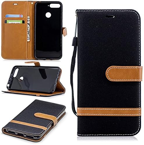 Find box Huawei Honor 7A Case, Jeans Design [Wallet Stand] [Slim Fit] Heavy Duty Protective Shock Resistant Flip Cover Wallet Case Flip Leather Phone Case for Huawei Honor 7A Black