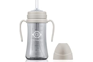 GROSMIMI Spill Proof no Spill Magic Sippy Cup with Straw with Handle for Baby and Toddlers, Customizable, PPSU, BPA Free 10 oz (Beige)