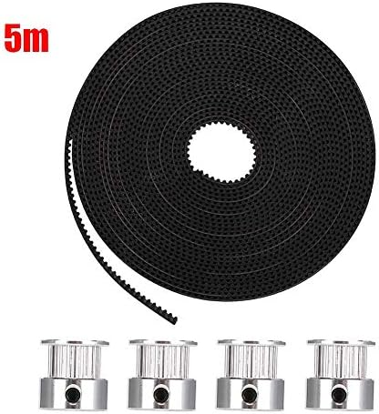 Kafuty 3D Printer Accessories, 5m GT2-6mm Open Timing Belt and 4pcs 20 Teeth Timing Pulley Bore 5mm Synchronous Wheel
