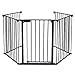Teekland Baby Gate Fireplace Safety Fence with Doors, Pet Dog Gate/Baby Play Yard/Play Pen Extended Gate with 5 Panels for Stairs Kitchen Dining Room Black