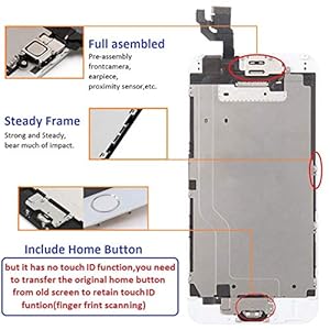 Brinonac Display per iPhone 6 Schermo 4,7 Pollici Schermo LCD Touch Parti di Ricambio con Home Pulsante, Fotocamera, Stanghetta,Sensore Flex Utensili Inclusi (Bianco) - immagine 3