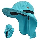 LETHMIK Kids Outdoor Sun Hat,Waterproof UV Protection Hiking Cap for Children Adjustable Hunting Fishing Hat with Neck Flap Blue