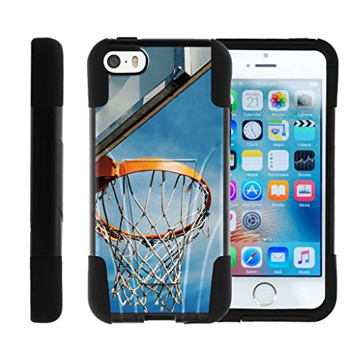 MINITURTLE Compatible with Apple iPhone SE | iPhone 5s | iPhone 5 Hybrid Dual Layer Case W/Stand Strike Impact Basketball Basketball Hoop