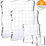 Hestya 5 Pieces Acrylic Stamp Blocks Set with Grid Lines for Scrapbooking Crafts Making, Transparent, 4 Sizes