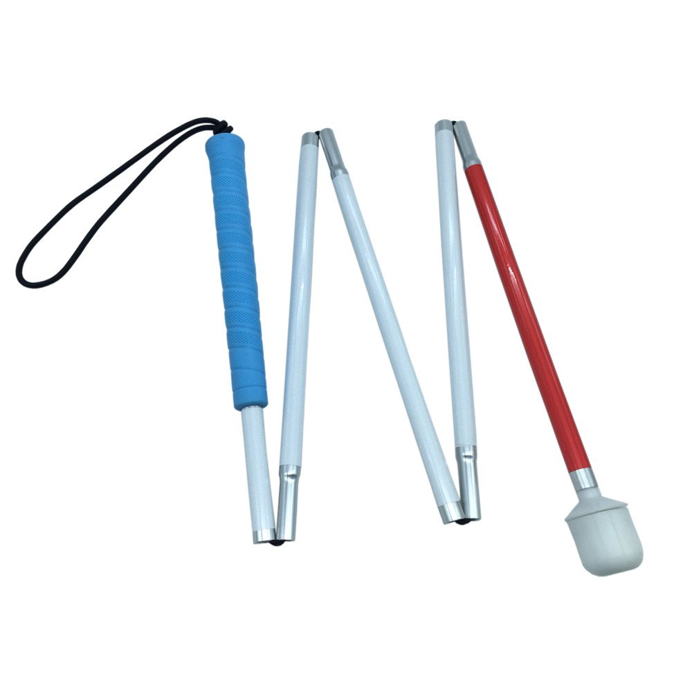 Aluminum mobility folding cane for the blind (folds down 5 sections) (125cm (blue handle))
