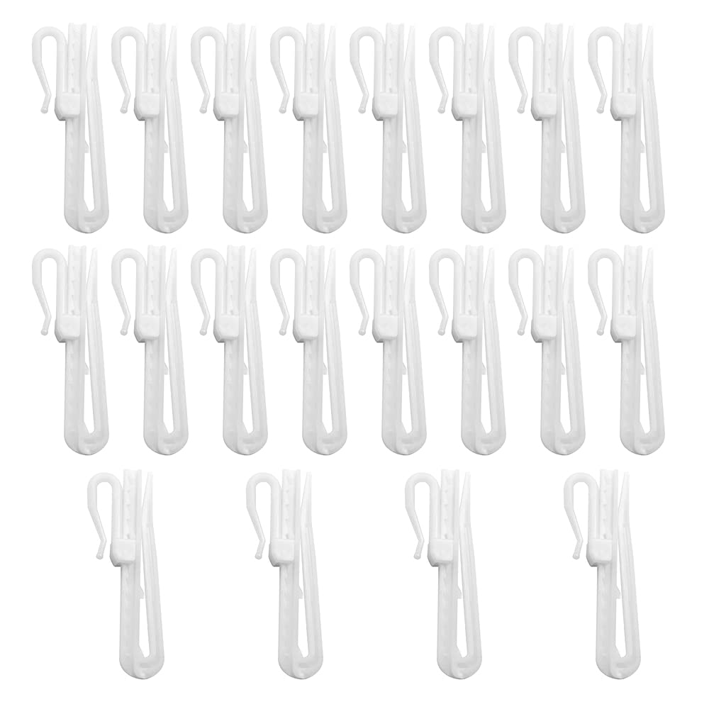 20 Pcs Adjustable Plastic Curtain Hooks Depth Pinch Pleat Locking Drapes Clips White Curtain Pinch Pleat Hooks for Shower Curtain Door Curtain Window Curtain