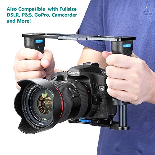 iShot Pro Universal Smartphone Premium Aluminum Video Rig Camera Tripod Mount Holder Stabilizer Handle Cage - Compatible with iPhone Samsung Android Google Sony GoPro Camcorder DSLR LED Mic and More
