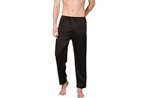Mens Satin Pajama Pants Lounge Straight Leg Soft Sleep Bottoms with Drawstring Waist Cozy Silky Sleepwear Pjs