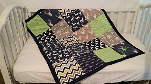 Woodland 1 to 3 Piece baby girl or boy nursery crib bedding Quilt, bumper, and bed skirt, Buck, deer, fawn, head silhouette, Arrow, Teepee, Aztec Any color theme available