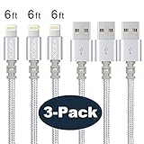 iPhone Charger, KOQIDA 3PACK(6FT) Nylon Braided Lightning Cable Syncing and Fast Charging Cable Cord Compatible with iPhone X/8/7/6s/6/Plus/5se/5s/5c/5,iPod,iPad & more (3 PACK Silver)