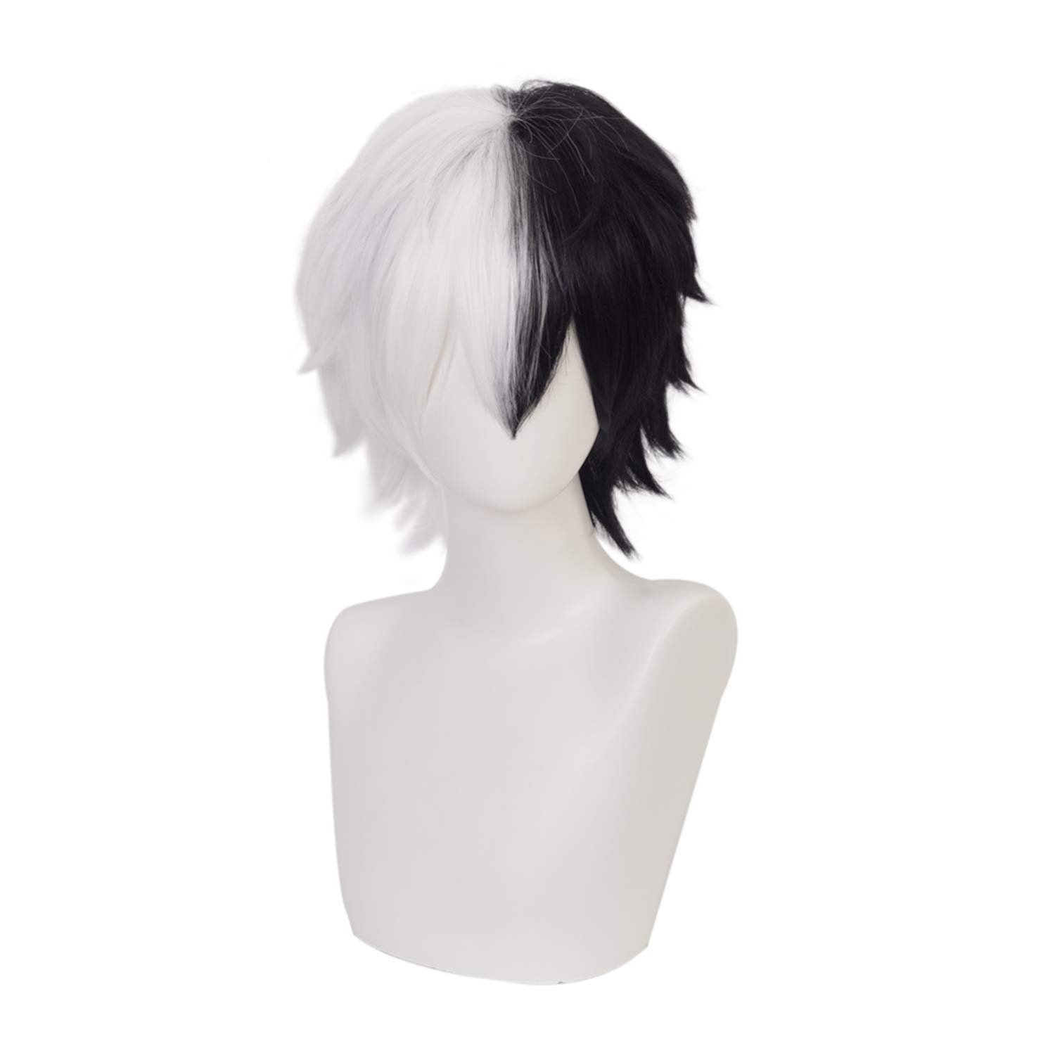 MUZI Monokuma Anime Cosplay Wig, Danganronpa Wigs, Short Black and White Wig for Show Party Game Wig with Free Wig Cap