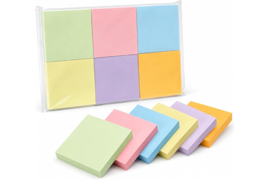 ZRHI Sticky Notes for Office School Home, 6 Pads 100 Sheets Each, Super Sticky Bright Color Memo Pads, 3x3 Inches Easy Peel Self Stick Notes