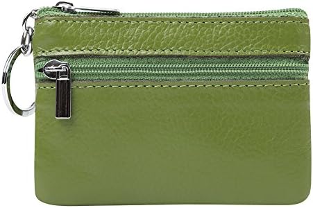 AnlyzerWomens Small Cute Genuine Leather Wallet,Soft Mini Coin Purse with Key Ring Chain and Zipper Pocket for Women and Teens Girls (Green)
