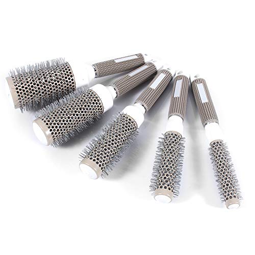 Round Hair Brush, Rotating Hair Styler 5 Piece Healthy Salon Barber Brushes High Temperature Resistant Ceramic Iron Round Comb (5 type)