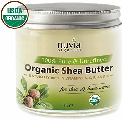 Nuvia Organics Shea Butter, USDA Certified Organic 100% Pure &amp; Unrefined, BPA Free Jar