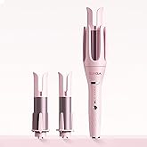 3 in 1 Automatic Curling Iron, Hair Curlers with 3 Curling Barrels (1" - 1.25" - 1.5"), Rotating Curling Iron with 3 Temp, 2-Way Rotation, 10S Fast Heating, Anti-Scald, Dual Voltage, Pink