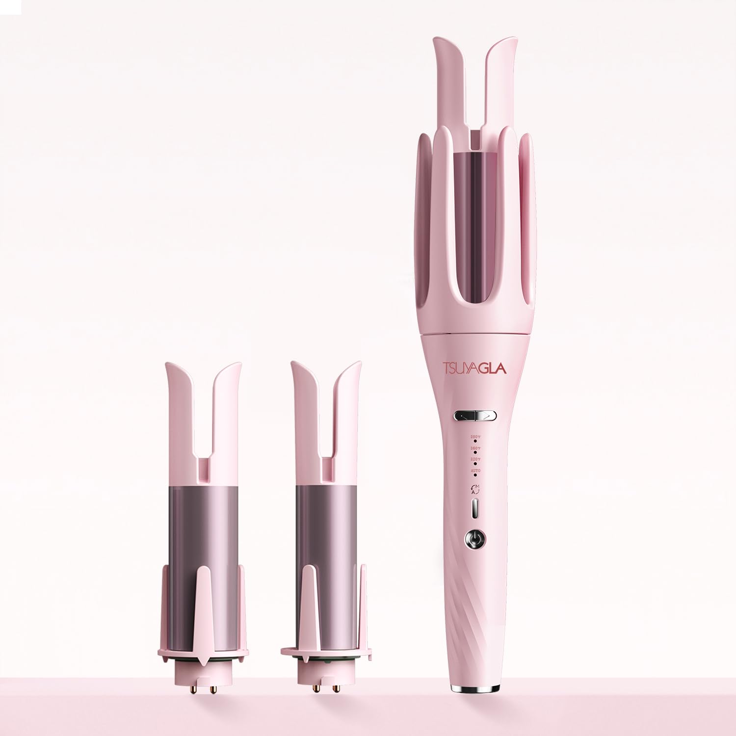 Photo 1 of 3 in 1 Automatic Curling Iron, Hair Curlers with 3 Curling Barrels (1" - 1.25" - 1.5"), Rotating Curling Iron with 3 Temp, 2-Way Rotation, 10S Fast Heating, Anti-Scald, Dual Voltage, Pink