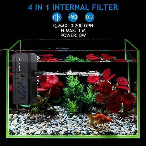 NO.17 6W Aquarium Filter, Adjustable Internal Aquarium Filter with Water Pump 500L/H for Aquarium 30-150L