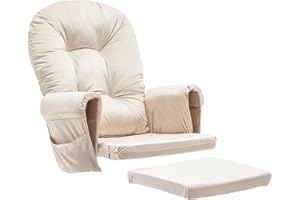 FINEHORSE Glider Rocker Replacement Cushions Covers with Storage Velvet Washable Non Slip for Glider Rocking Chair, 5PCS, Beige