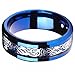 QUEENWISH 8mm Blue Tungsten Carbide Ring Celtic Dragon Blue Carbon Fibre Inlay Mens Wedding Band Comfort Fit Jewelry Size 9.5