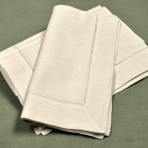 Bumblebee Linens 20" x 20" Ecru Linen Hemstitched Dinner Napkins- Set of 4- Ladder Hem Stitch Cloth Classic Napkin