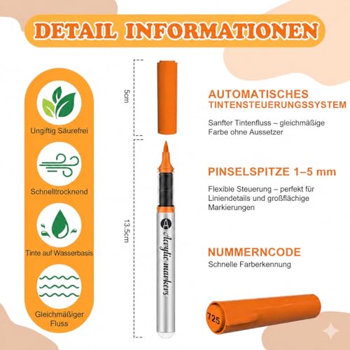 Vozuna 120 Acrylic Pens Set Waterproof - Acrylic Marker with Brush Tip for Painting Stones for Glass, Porcelain, Wood, Canvas, Ceramic, Fabric & Paper - Quick Drying, Opaque, for Adults & DIY