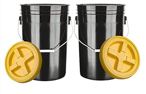House Naturals Large 6 Gallon Food Grade Bucket Pail with Yellow Gamma Screw on Lid (Pack of 2) BPA Free Made in USA