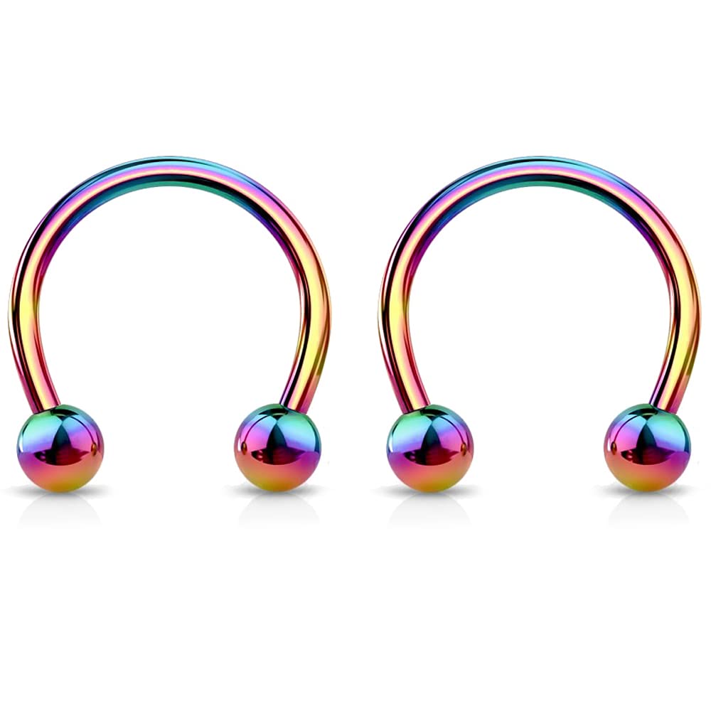 Bling Piercing 2pc 1mm 18g Rainbow Surgical Stainless Steel Horseshoe Bar Hoop 3mm Ball Circular Barbells Earrings Cartilage Helix Septum Nose Lip Rings - 6mm