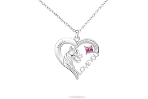 Personalized Unicorn Necklace with Birthstones Names for Women Girls Custom Heart Name Pendant Necklace Christmas Gifts for T
