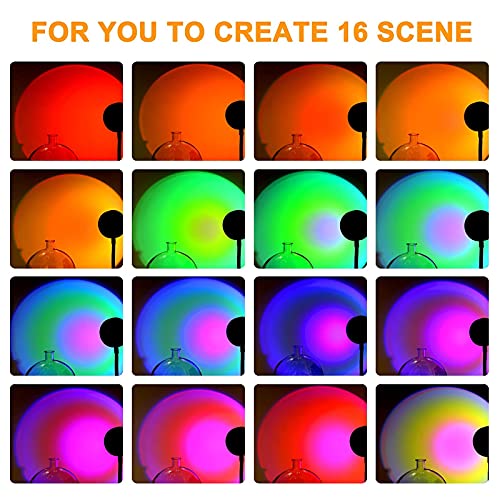 Sunset Lamp, Sunset Night Light Rainbow Projector 10W 360° 16 Color Changing 4 Modes, Romantic Visual Ambient for Room, Vlog, Photography, Decorative, Party Decor, Gift for Women, USB Charging