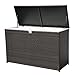 Patiorama Outdoor Wicker Storage Box Patio Aluminum Frame Espresso Brown Wicker Cushion Storage Bin Deck Box, 120 Gallon