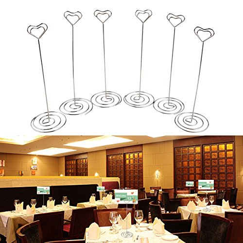 GRACETOP 12pcs Tall Place Card Holders 8.7 Inch Heart Shape Table Number Holder Chrome Plated Metal Funny Heart and Vortex Clip Desktop Decoration Memo Holder Stand Tabletop Card Holder - Thumbnail 5