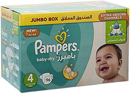 Pampers Aloe Vera, Size 4, Maxi, 9-14kg, Jumbo Pack, 96 Taped