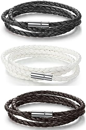 TobiNCraft Rope Leather Bracelet - 3 Colors Brown, White And Black - Unisex Cuff Leather Bracelet (wrap)