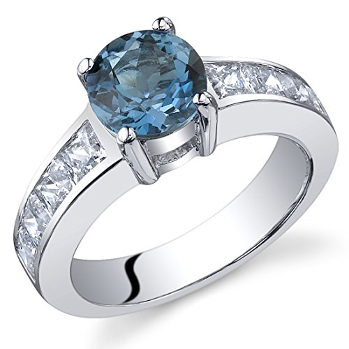 London Blue Topaz Ring Sterling Silver Rhodium Nickel Finish Round Shape CZ Accent Size 7