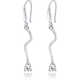 Elaximn 925 Sterling Silver Spiral Dangle Earrings, Hypoallergenic Long Twisted Teardrop Cubic Zirconia Dangle Drop Earrings for Women Trendy Elegant Lightweight Statement Jewelry