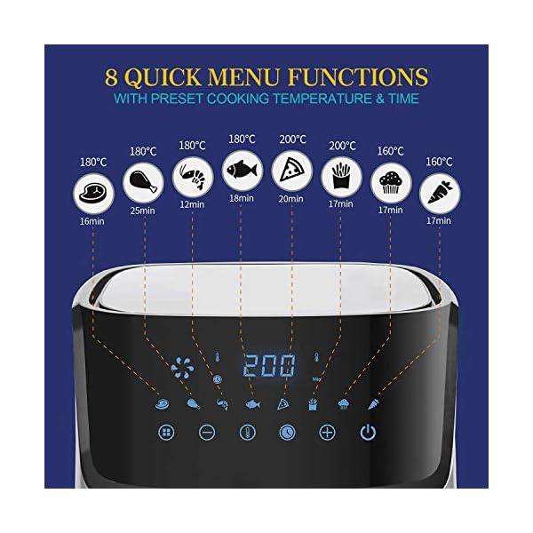 Air-Fryer-Elegant-Life-XXL-Electric-Hot-Air-Fryer-Oven-with-8-Presets-LED-Touch-Panel-5L-Non-Stick-Air-Frying-Basket-1-60-Mins-Timer-80-200-Temperature-Control-1700W-Black Air Fryer, Elegant Life XXL Electric Hot Air Fryer Oven with 8 Presets LED Touch Panel & 5L Non-Stick Air Frying Basket, 1-60 Mins Timer & 80-200℃ Temperature Control, 1700W, Black