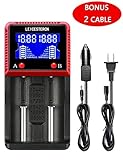 Universal Rechargeable Battery Charger with LCD Display for A AA AAA AAAA C SC LiFePO4 Li-ion IMR Ni-MH Ni-Cd 10440 14500 16340 18650 RCR123 26650 Rechargeable Batteries (2 Slot)