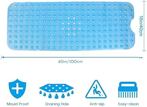 Extra Long Non-Slip Bathtub Mat Anti-Bacterial Shower Mat 10040CM/16"38" , Superior Grip and Drainage (Blue)