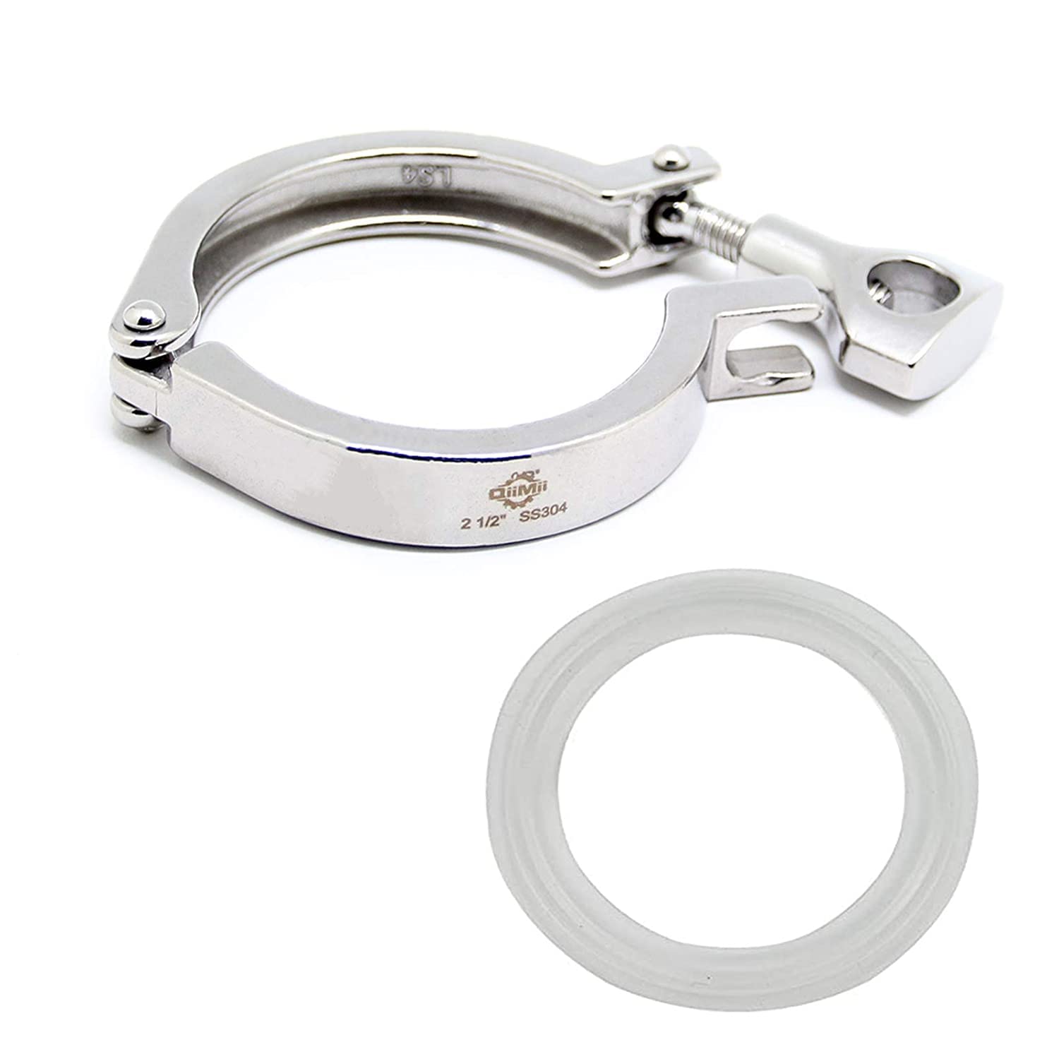 QiiMii Stainless Steel 304 Heavy Duty Sanitary Clamp Single Pin Tri Clover 2.5 inch with 1 pc Silicone Gasket, 1 Pack — image 1
