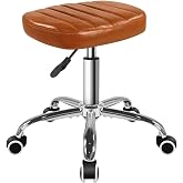 BFTOU Minimalist Square Swivel Stool with Wheel for Work SPA Shop Massage Height-Adjustable Rolling Stool Chair (Orange-Brown)