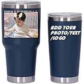 Personalized Photo 20oz 30oz Stainless Steel Tumbler,Custom Coffee Tumbler Cup With Lid And Strawstraw Vacuum Insulated With Text Photo Logo (Navy Blue(20oz/30oz)