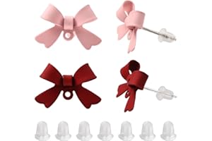 Beebeecraft 1 Box 32Pcs Bow Earrings Posts Alloy Pink & Red Bowknot Stud Earring Findings with 925 Sterling Silver Pins and L