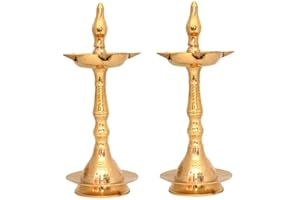 NOBILITY Brass Oil Lamp Diya 10 Inch Kerala Traditional Samai Deepak Lamp Kutthu vilakku Panchmahal Deepam for Pooja Mandir Diwali Indian Gift Items Puja Set Pack of 2