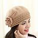 haoricu Beret Cap, Fashion Womens Flower Knit Crochet Beanie Hat Winter Warm Cap (Khaki 1)