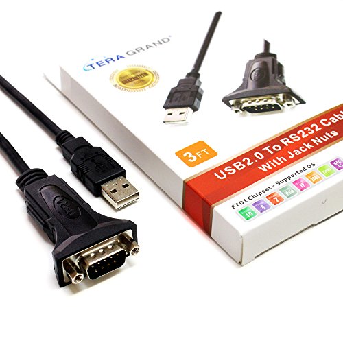 Tera Grand Premium USB 2.0 to RS232 Serial DB9 3 Ft Adapter Cable - Supports Windows 10, 8, 7, Vista, XP, 2000, 98, Linux and Mac - Built with FTDI Chipset and Hex Jack Nuts