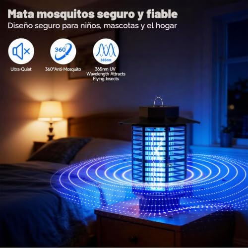 Lámpara Antimosquitos Eléctrica 4200V 18W UV Mata Mosquitos Eléctrico Silenciosa e Impermeable IPX4,Matamoscas Eléctrico Atrapa Mosquitos y Moscas,Repelente Mosquitos Eficaz para Hogar,Jardín Terraza