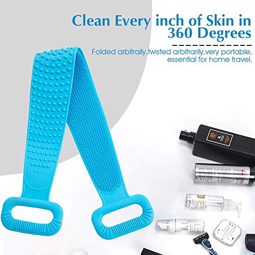 Silicone Back Scrubber for Shower, Exfoliating Lengthen Silicone Bath Body Brush, Easy to Clean, Lathers Well, Eco Friendly, Long Lasting, Comfortable Massage for Shower(Blue)