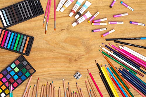 COLOUR BLOCK Premium 181 Piece All Media Art Set in Durable PU hinged Box, with Soft & Oil Pastels, Acrylic & Watercolor Paints, Watercolor, Sketching, Charcoal & Colored Pencils and Art Tools